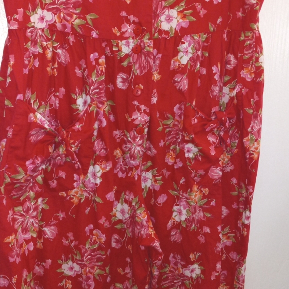 Laura Ashley Red Floral Jumpsuit Large Vintage 90s - Picture 4 of 8